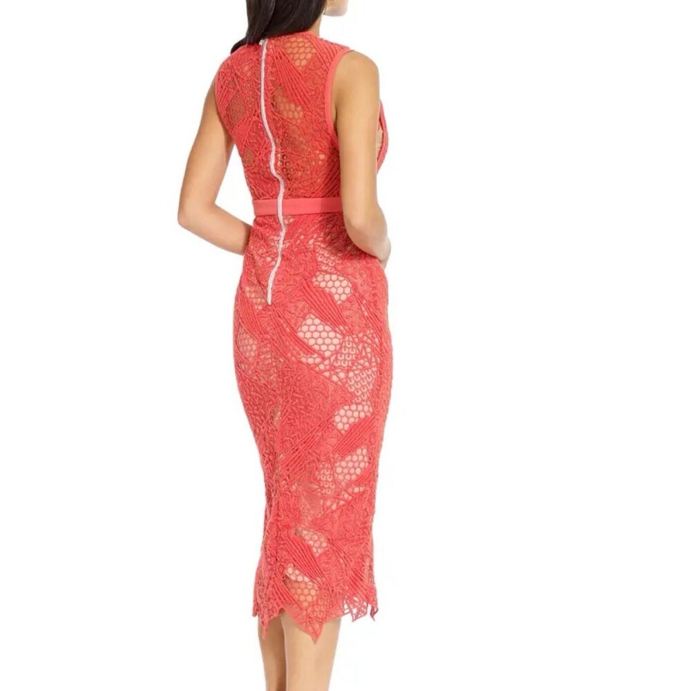 Manning Cartell Dress Red Lace sheath Medium Midi Gallery View Embroidered - Picture 3 of 16